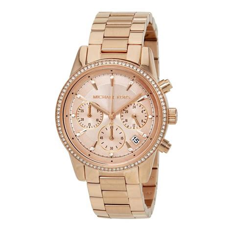 michael kors crystal bezel chronograph watch rose gold|Amazon.com: Michael Kors Ritz Chronograph Rose .